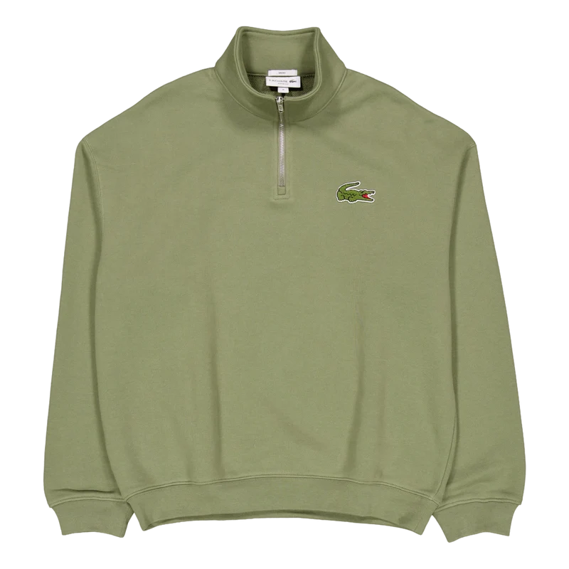 Loose Fit Zip Neck Badge Accen Bmy Khaki