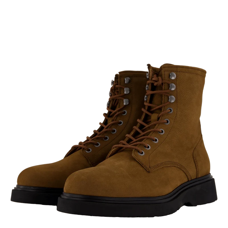 Lace Up Boot W/ Zip Suede Snuff Brown