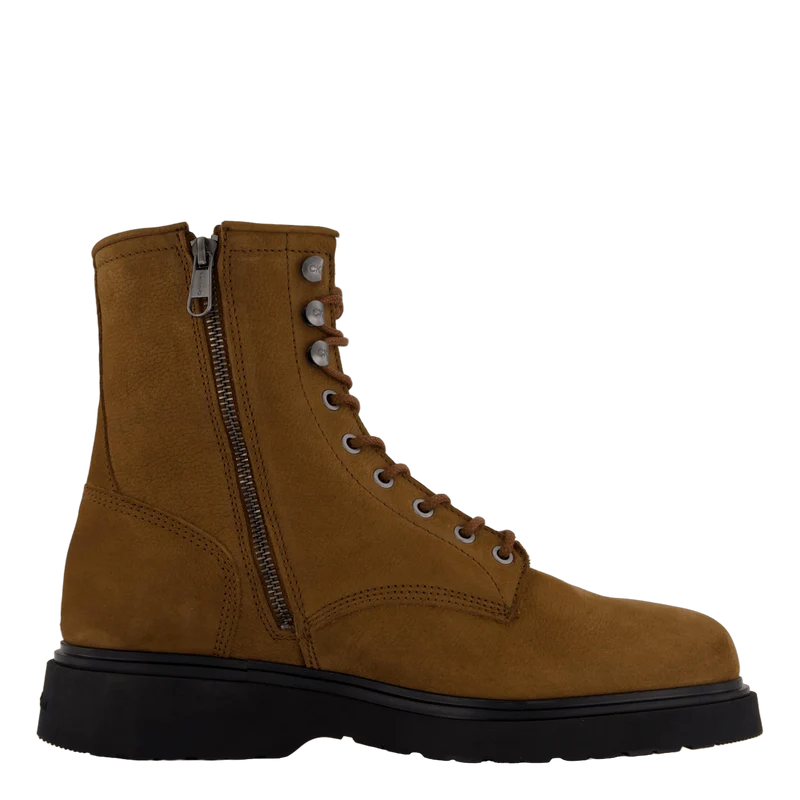 Lace Up Boot W/ Zip Suede Snuff Brown