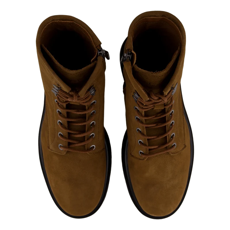 Lace Up Boot W/ Zip Suede Snuff Brown