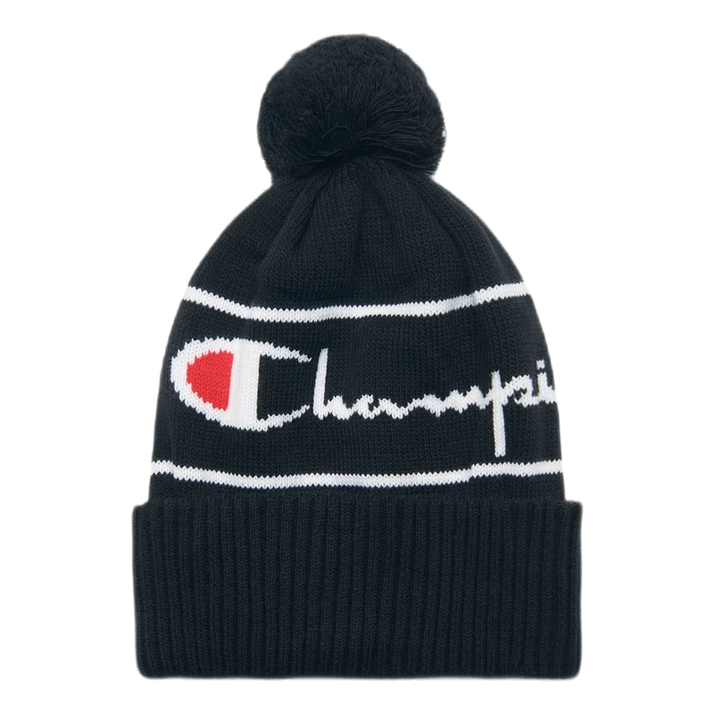 Big Logo Pon Pon Beanie Black