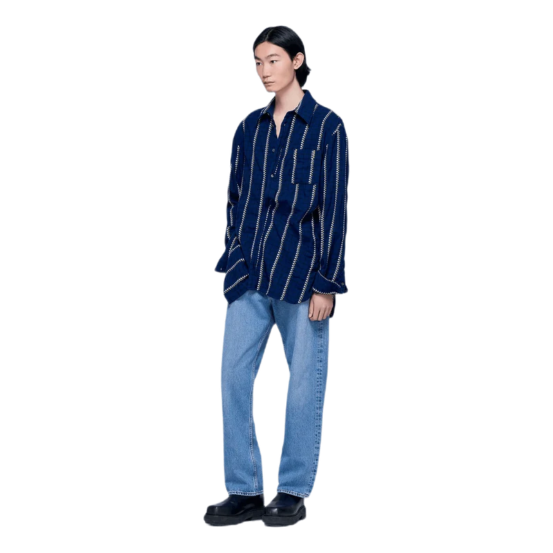 Patterned Light Flannel Shirt Blue