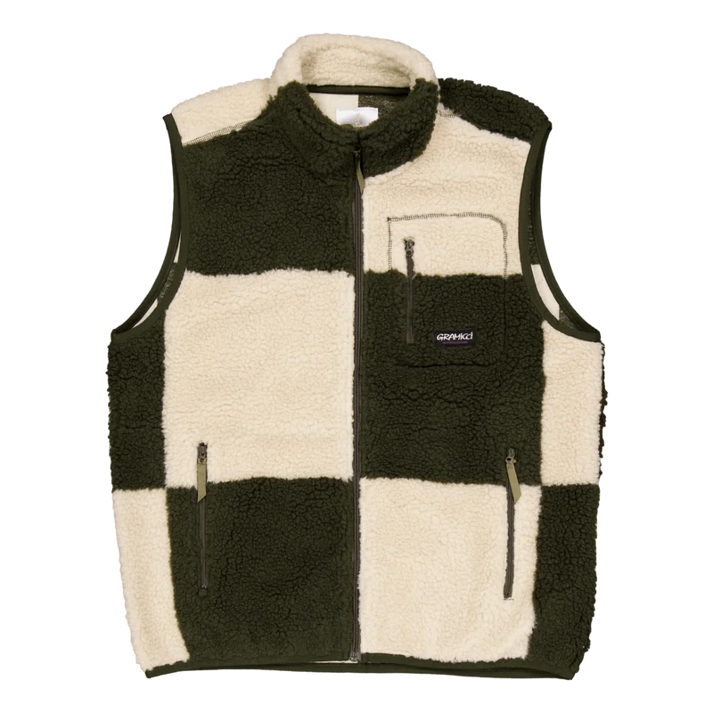 Checkered Sherpa Vest Natural / Olive Check
