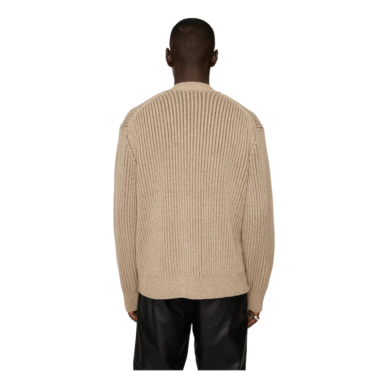 Twin Plated Knit Cardigan Tiger Brown