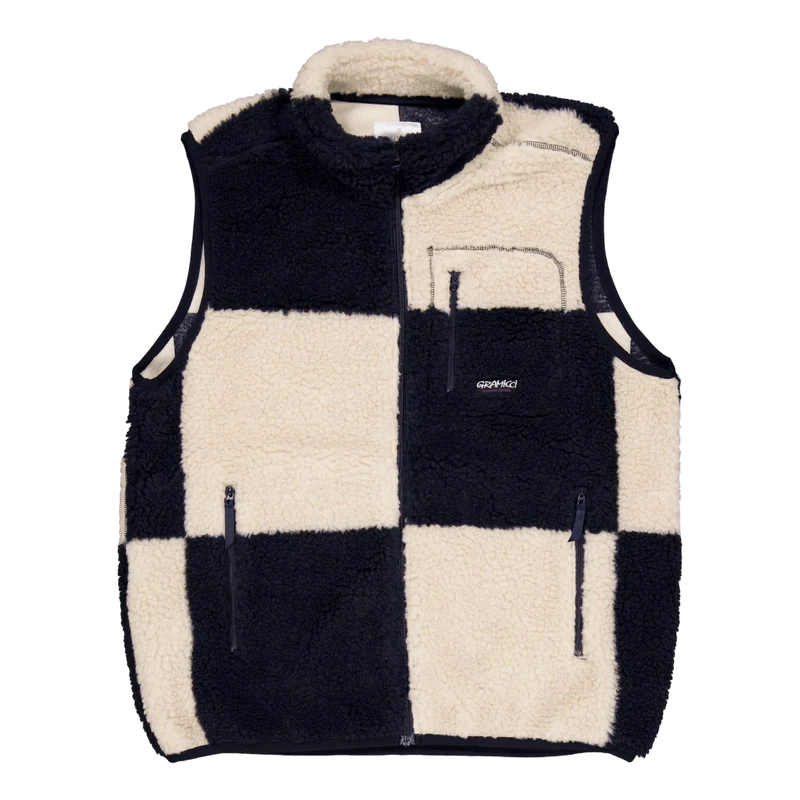 Checkered Sherpa Vest Natural / Navy Check