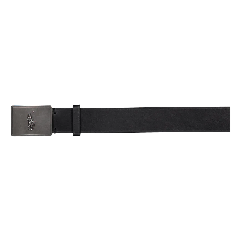 Pony Plaque Leather Belt Black