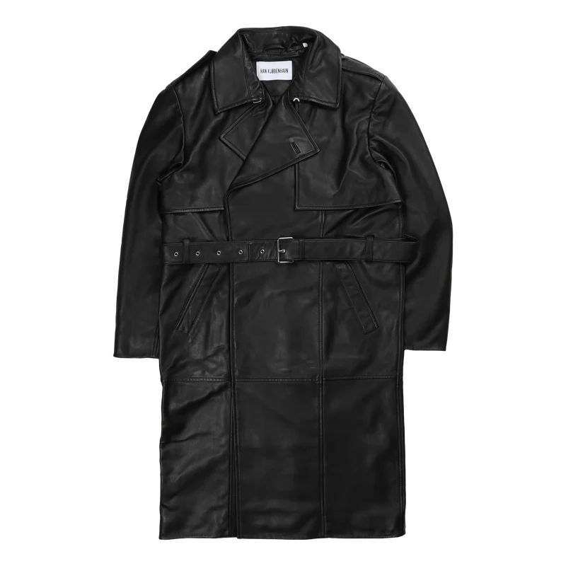 Slim Trench Coat Black Leather