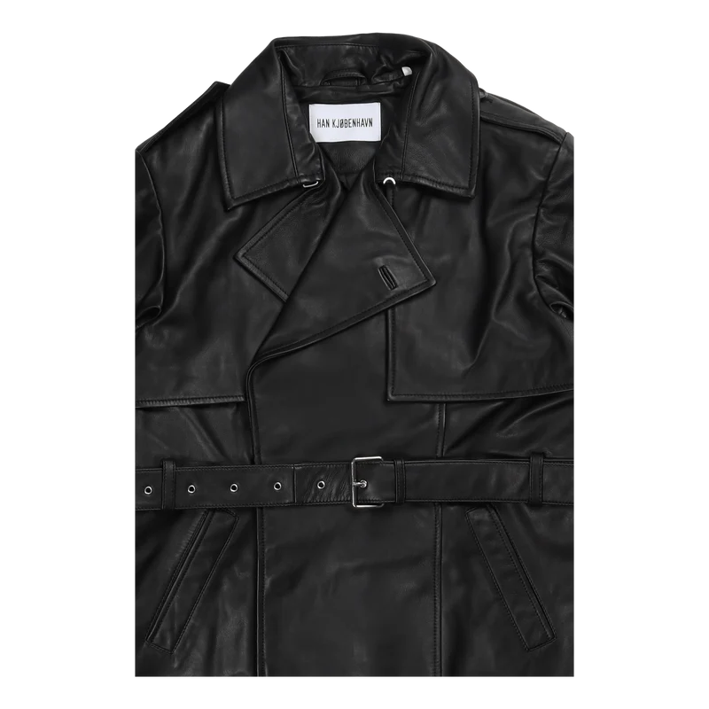 Slim Trench Coat Black Leather