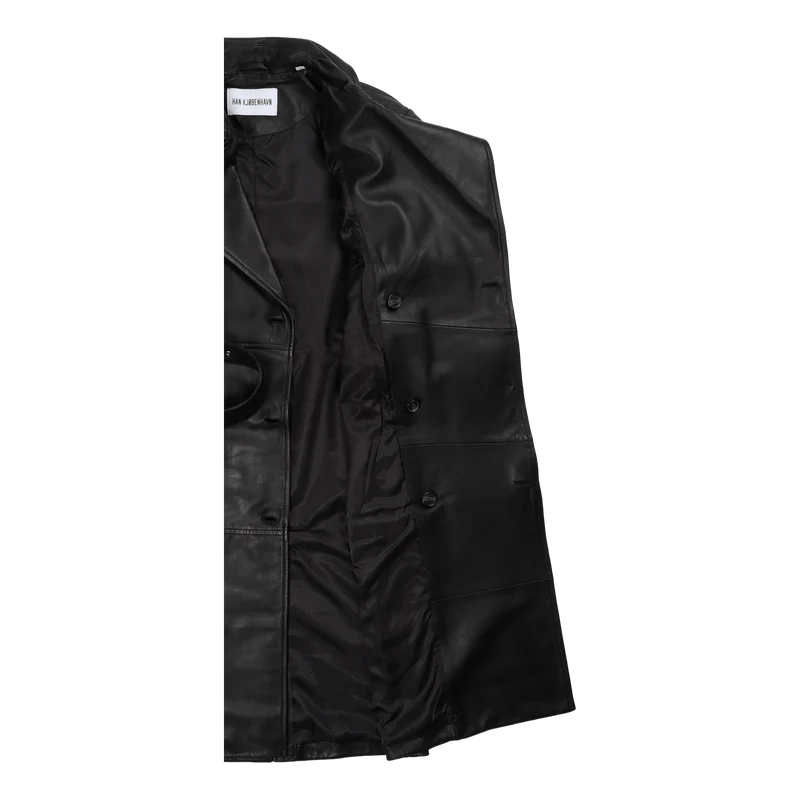 Slim Trench Coat Black Leather