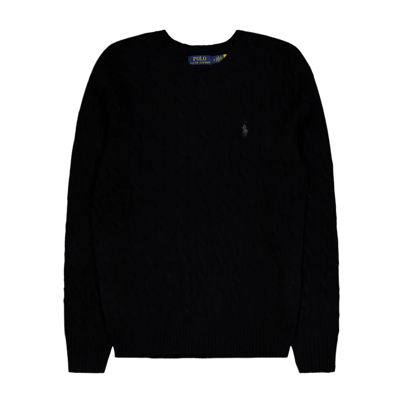 Cable-Knit Wool-Cashmere Sweater Polo Black