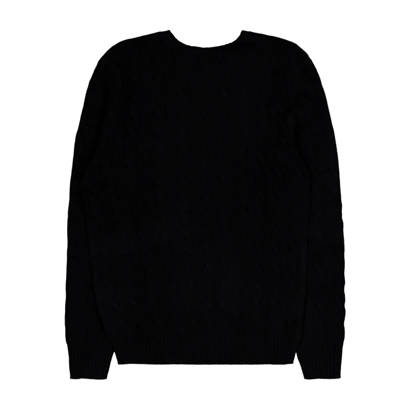 Cable-Knit Wool-Cashmere Sweater Polo Black