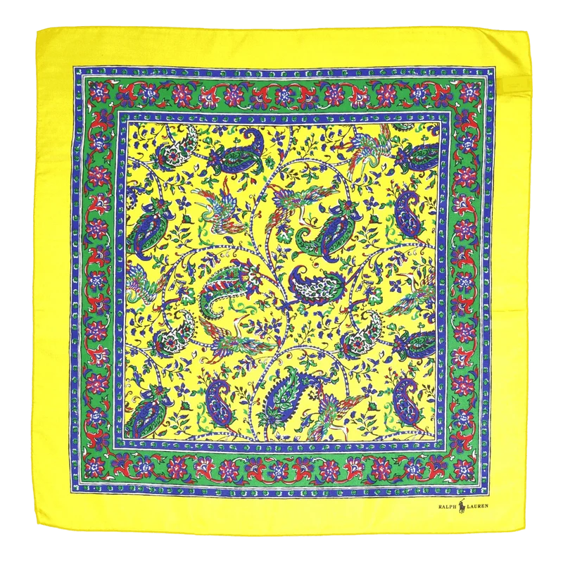 Paisley Silk Habotai Bandanna Yellow