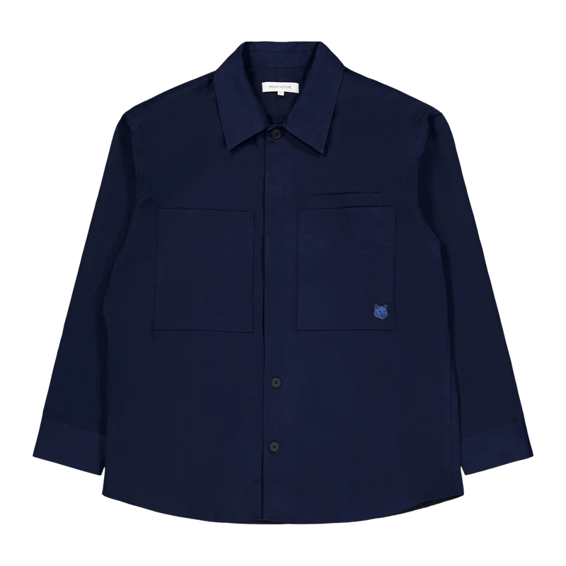 Overshirt With Tonal Fox Head Ink Blue