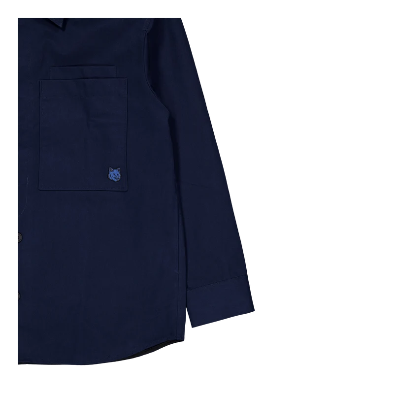 Overshirt With Tonal Fox Head Ink Blue