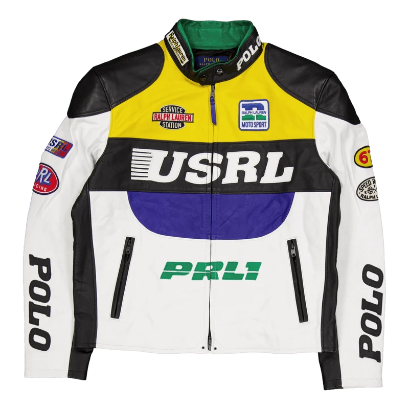 Leather Café Racer Jacket White Multi