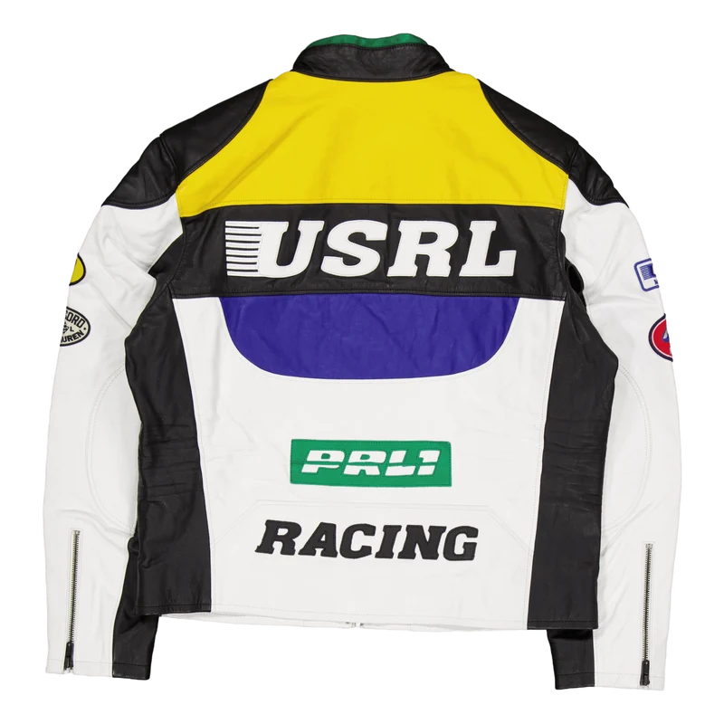 Leather Café Racer Jacket White Multi