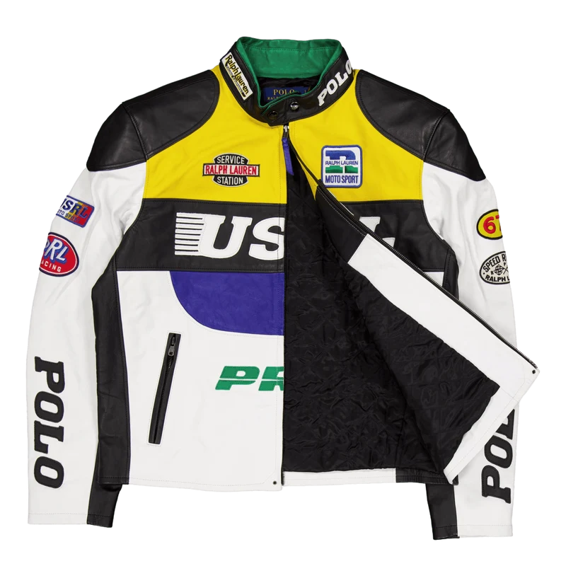 Leather Café Racer Jacket White Multi
