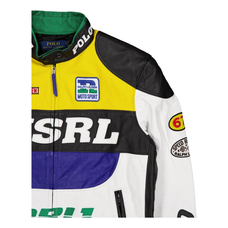 Leather Café Racer Jacket White Multi