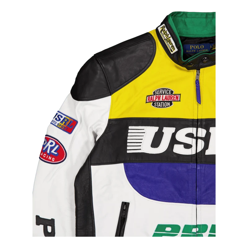 Leather Café Racer Jacket White Multi