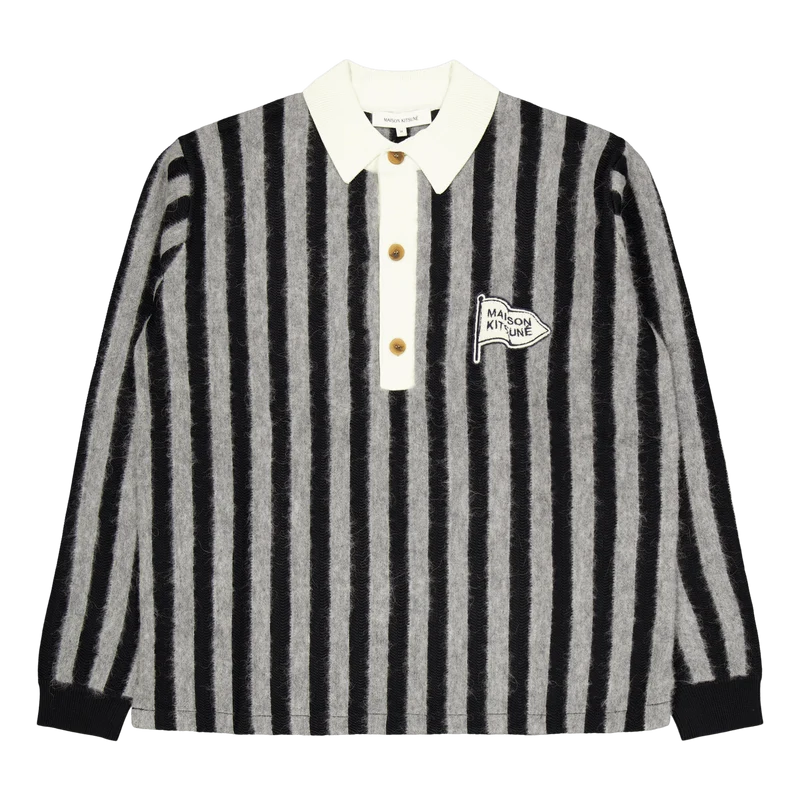 Striped Comfort Polo Black/stone