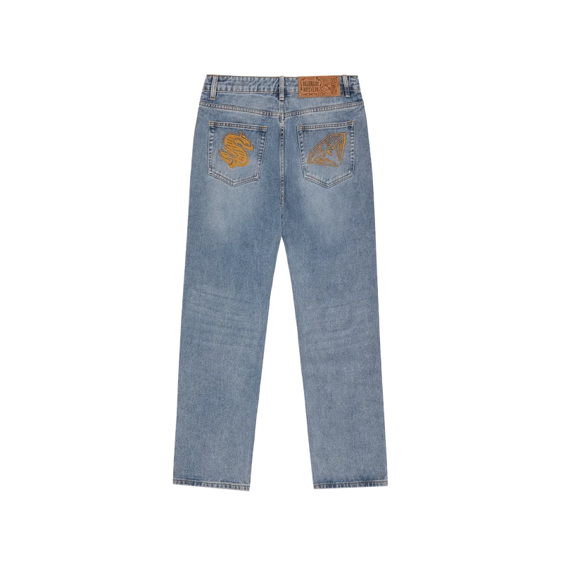 Diamond & Dollar Embroidered D Stonewash Blue