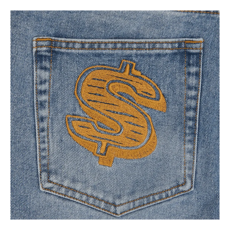 Diamond & Dollar Embroidered D Stonewash Blue