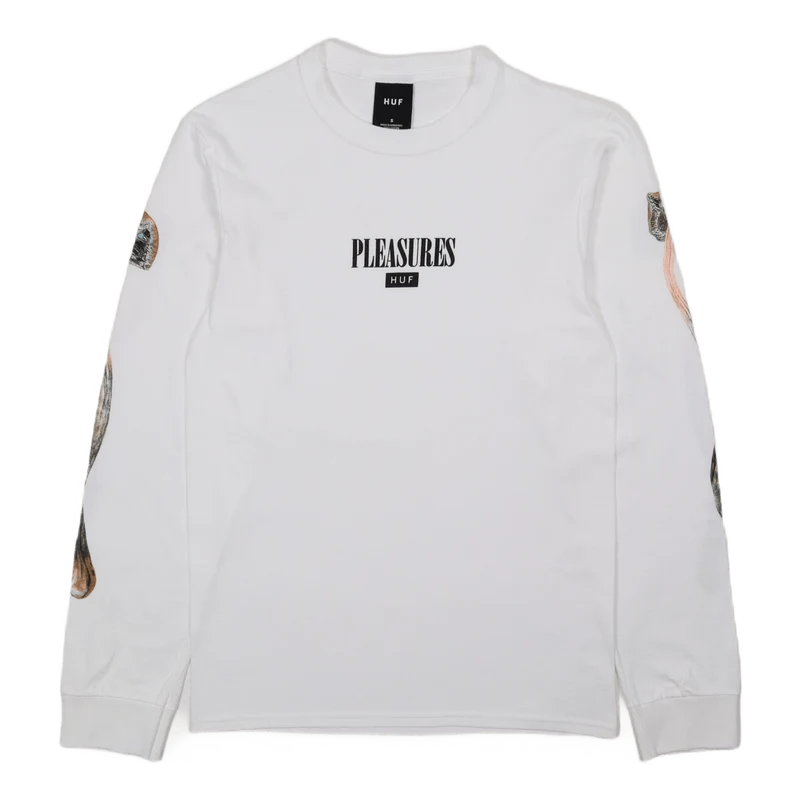 HUF X PLEASURES SPORE L/S TEE WHITE