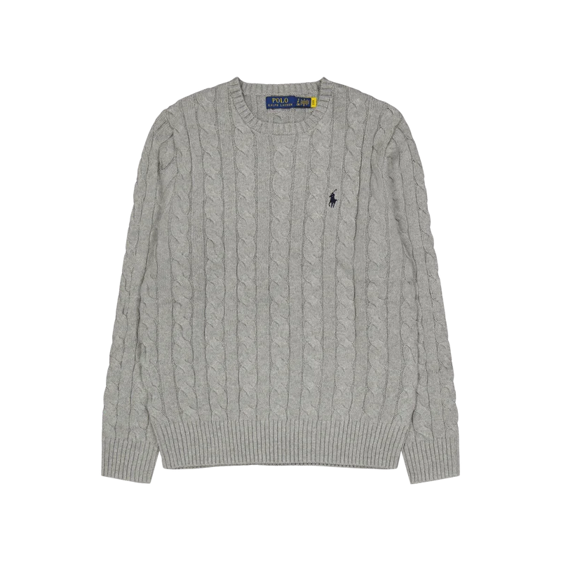 Cable-Knit Cotton Sweater Fawn Grey Heather