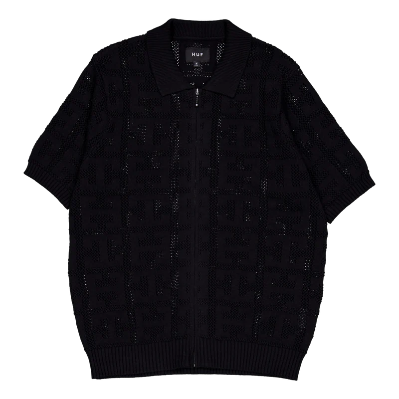 Monogram Jacquard Zip Sweater Black