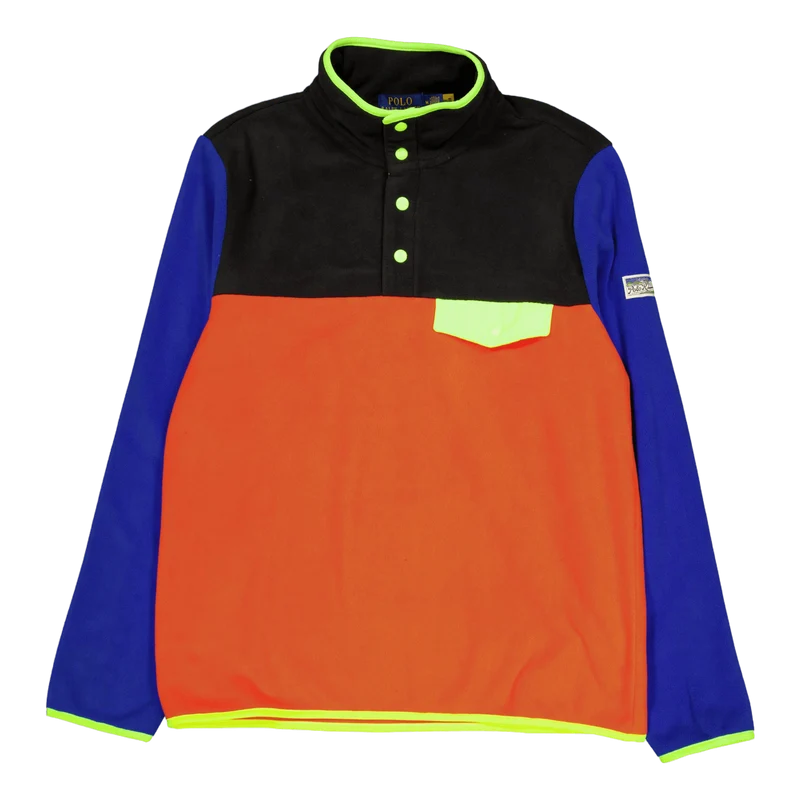 Color-Blocked Brushed Fleece Pullover Elite Orange Multi