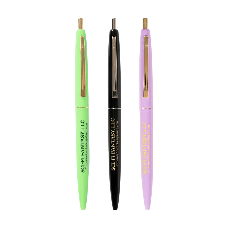 3 Pack Click Pens Purple/green/black