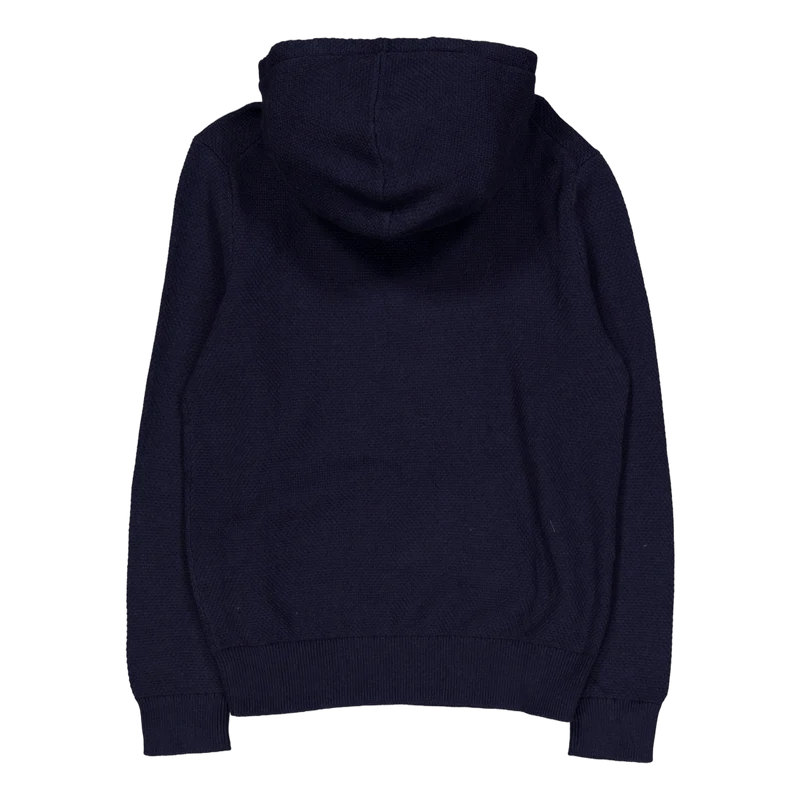 Woven-Stitch Cotton Hooded Sweater Navy Hthr