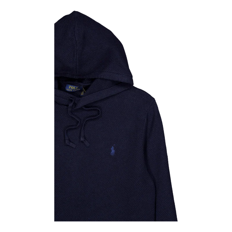 Woven-Stitch Cotton Hooded Sweater Navy Hthr