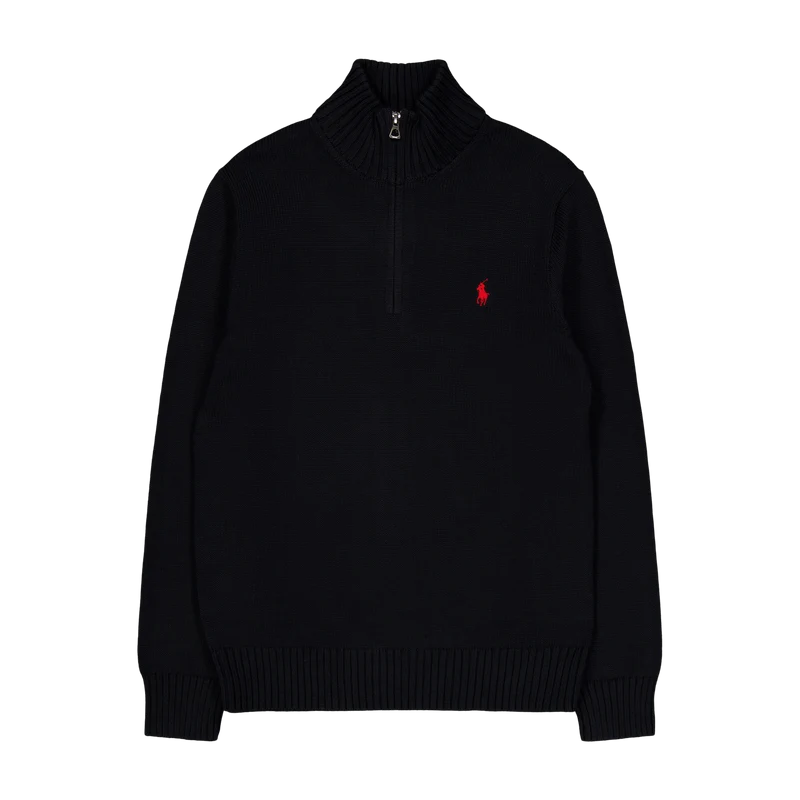 Cotton Quarter-Zip Sweater Polo Black