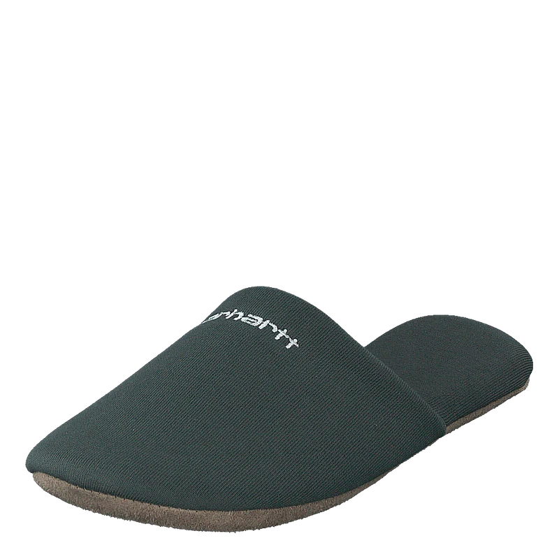 Script Embroidery Slippers Hemlock Green / White
