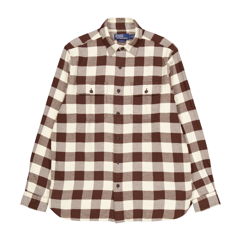 Classic Fit Checked Twill Workshirt Winter Cream / Brown