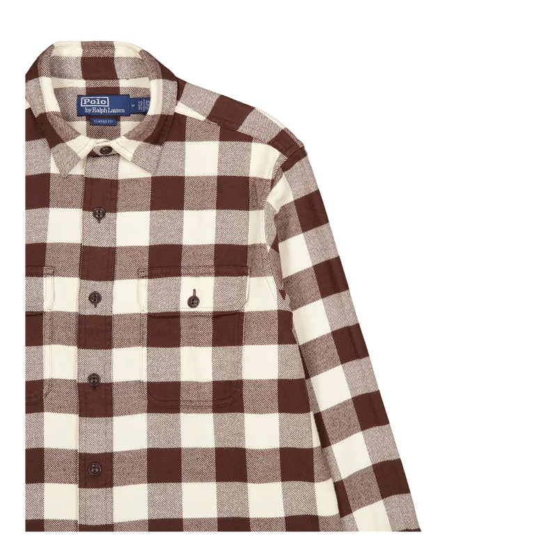 Classic Fit Checked Twill Workshirt Winter Cream / Brown