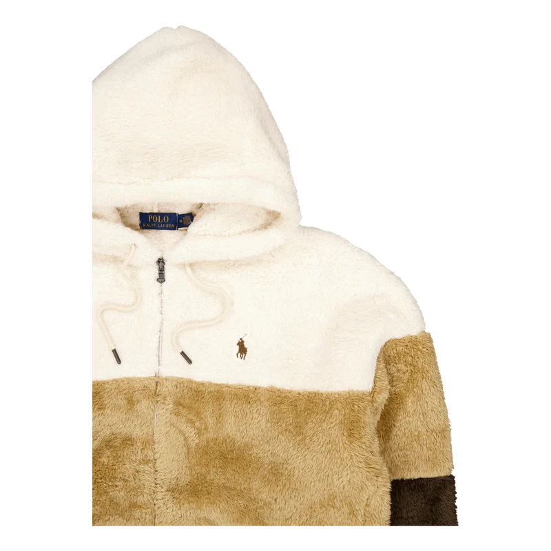 Color-Blocked Pile Fleece Hoodie Winter Cream Multi
