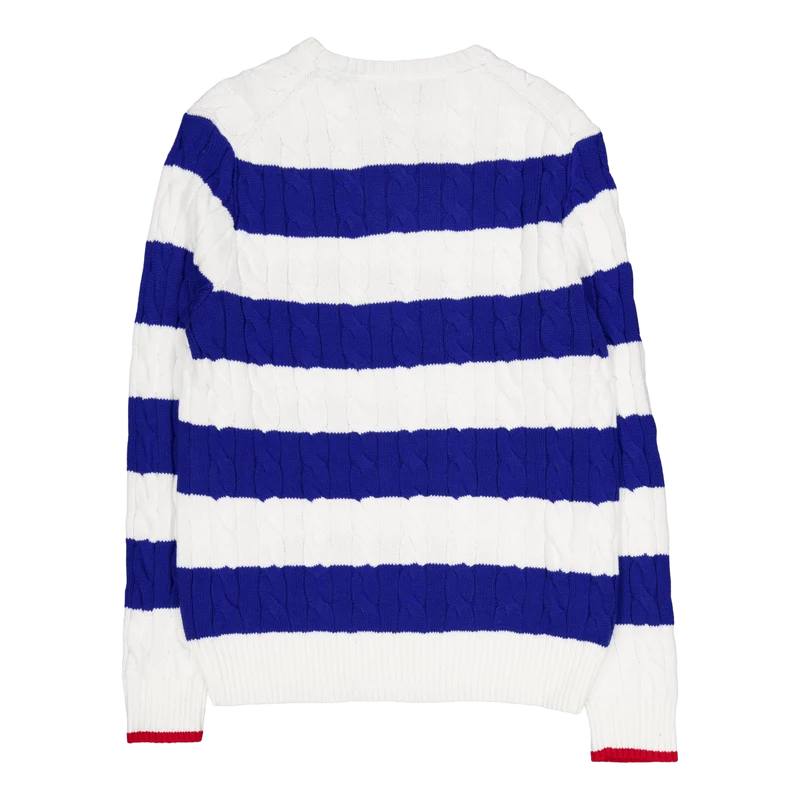 Striped Cable-Knit Cotton Sweater White Combo