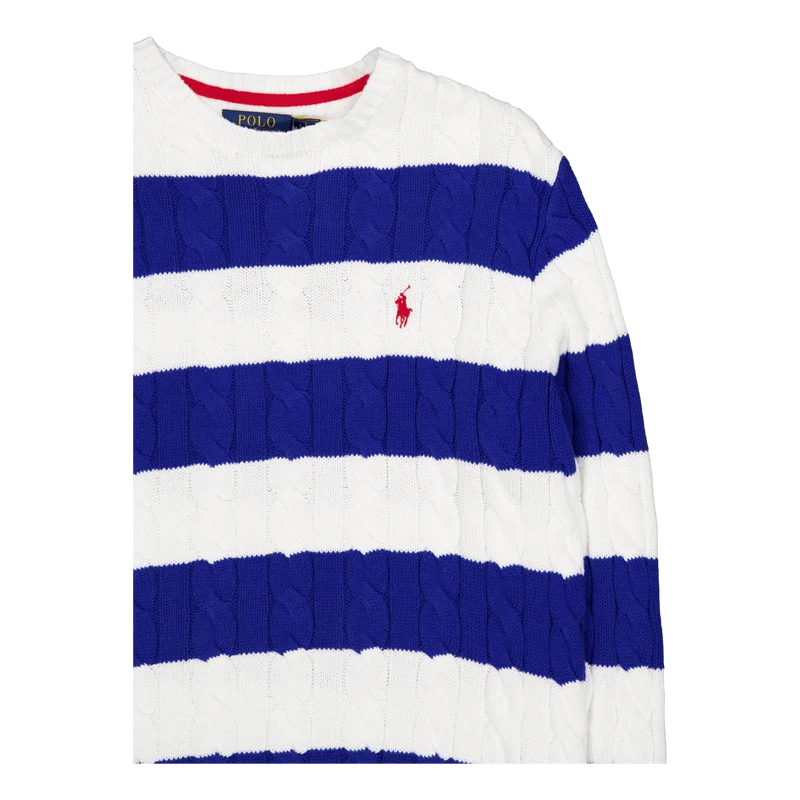 Striped Cable-Knit Cotton Sweater White Combo