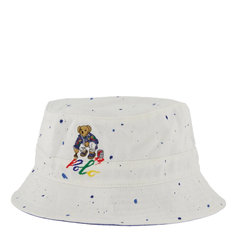 Polo Bear Paint-Splatter Bucket Hat White