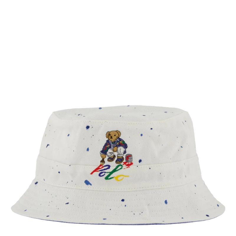 Polo Bear Paint-Splatter Bucket Hat White