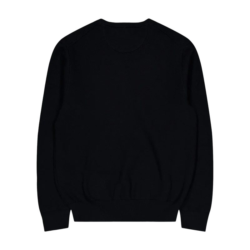 Textured Cotton Crewneck Sweater Polo Black