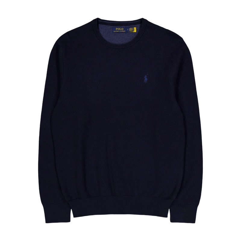 Textured Cotton Crewneck Sweater Navy Htr