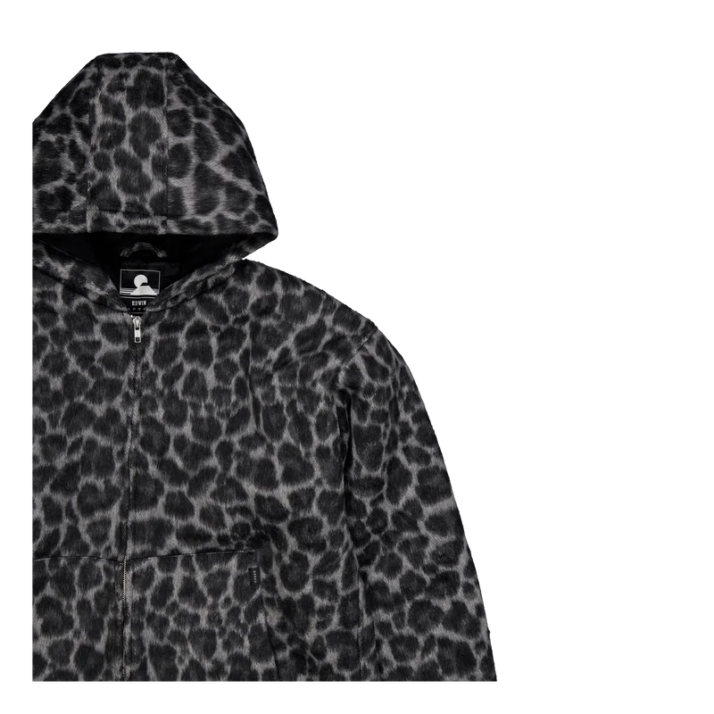 Daimon Hooded Jacket Lined Black / White Leopard