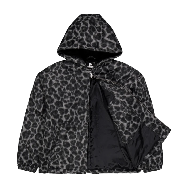 Daimon Hooded Jacket Lined Black / White Leopard