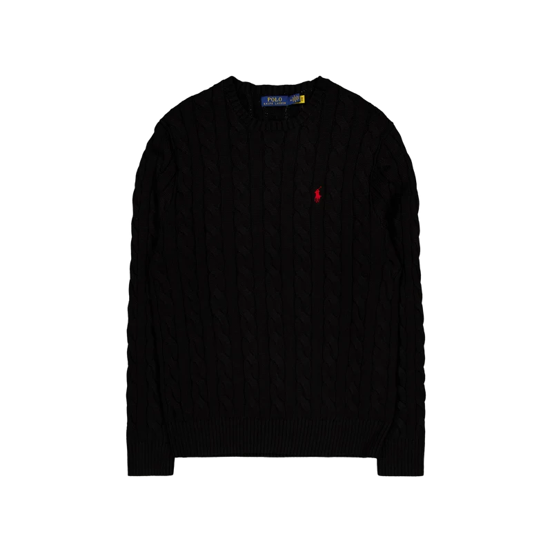 Cable-Knit Cotton Sweater Polo Black