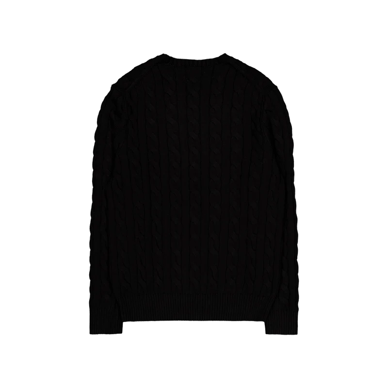 Cable-Knit Cotton Sweater Polo Black