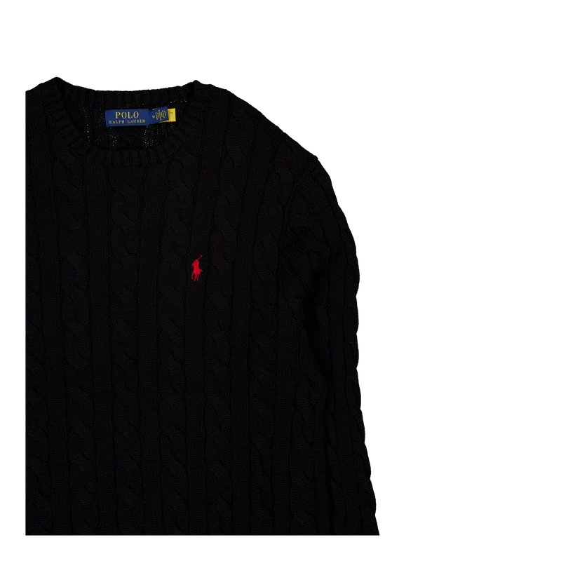 Cable-Knit Cotton Sweater Polo Black