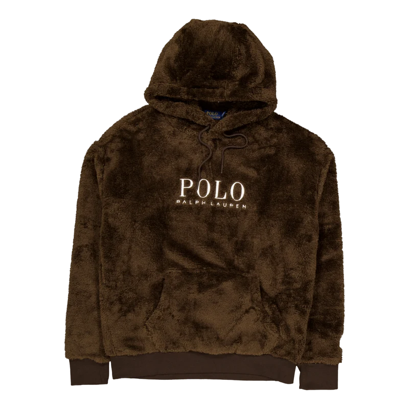 Embroidered-Logo Pile Fleece Hoodie Dark Beech
